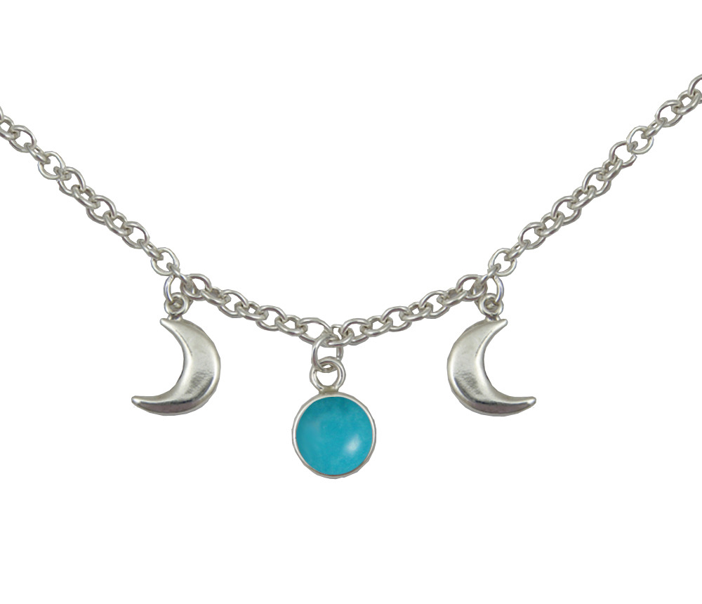 Sterling Silver Moon Phases Necklace With Turquoise